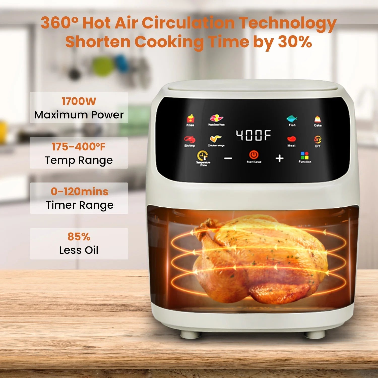 Digital Air Fryer oven advanced heat wrap Touchscreen Viewing Window