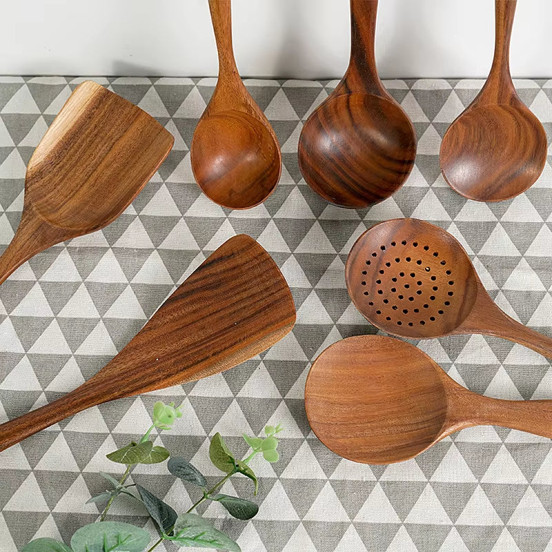 1-10 PC Wooden Cooking Spoons Smooth Teak Wooden Cooking Utensils Non-Stick Wooden Cooking Utensils – Wooden Spoons Set