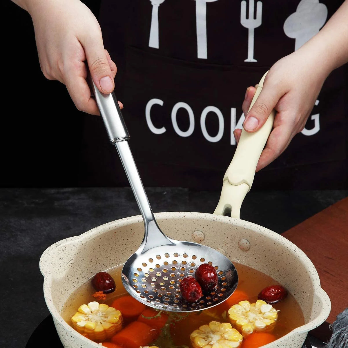 Kitchen Skimmer, Stainless Steel Strainer Spoon, Metal Slotted Cooking Skimmer for Cooking