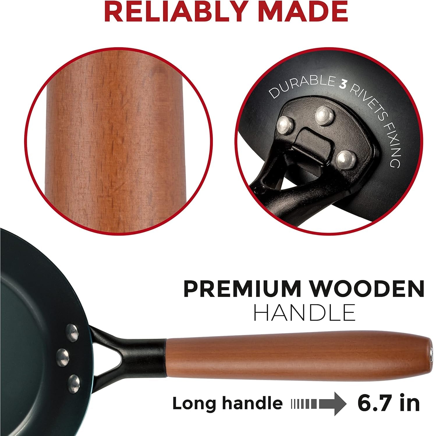 Coating Free Carbon Steel Pan 11.8 Inch Stir Frying Pan with Removable