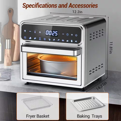 12.7Qt. Stainless Steel Multi-Function Digital Air Fryer Oven with Chromed Mesh Basket, Drip Tray