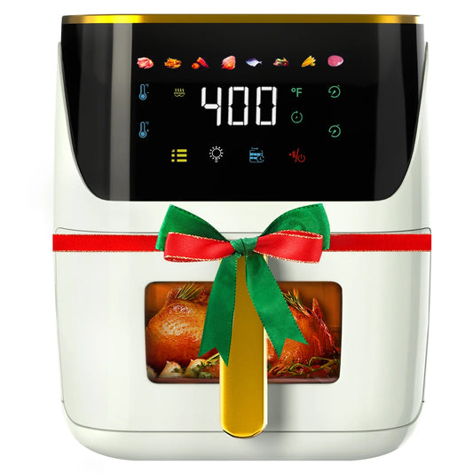 Large 8.5 QT Air Fryer with 8-in-1 Touch Screen and Visible Window, 1750W, White
