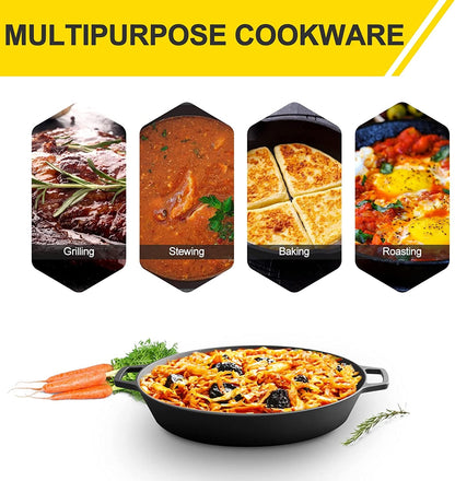 Pre Seasoned Cast Iron Skillet Large Dual Handle Frying Pan for Bread