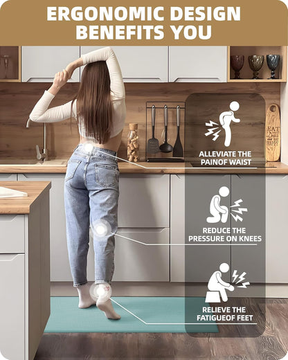 Kitchen Rugs, Kitchen Runner Rug Kitchen Floor Mat, Cushioned Anti-Fatigue Kitchen Mat, Non Slip Waterproof Comfort Standing Padded, Memory Foam Kitchen Mat, 17"X59", Teal