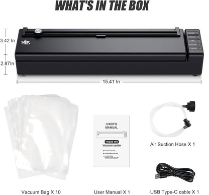 Vacuum Sealer Machine, Cordless Rechargeable Food Vacuum Sealer for Dry/Moist Food Storage